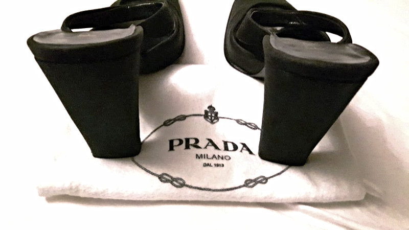 authentic prada women used black satin shoes 37.5