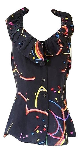 Authentic prada women black top blouse front buttons size 44 M