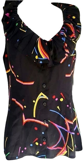 Authentic prada women black top blouse front buttons size 44 M