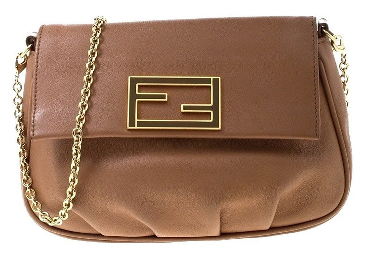 Authentic fend light brown Lambskin Leather Cross Body Bag