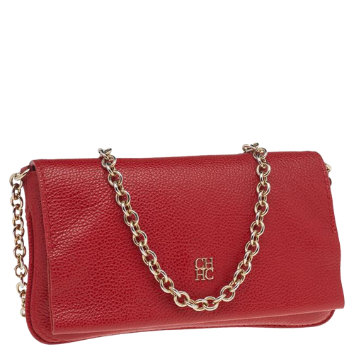 Authentic Carolina Herrera Red Leather Flap Chain Shoulder Bag