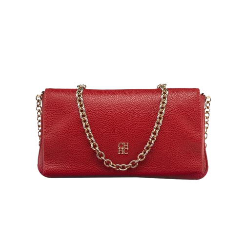 Authentic Carolina Herrera Red Leather Flap Chain Shoulder Bag