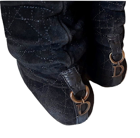 Authentic Dior Womens Mid Calf Ruched Black Suede Boots SZ37