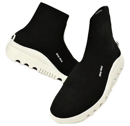 Authentic Miu Miu Black Knitted Sock Ankle Sneakers SZ/36