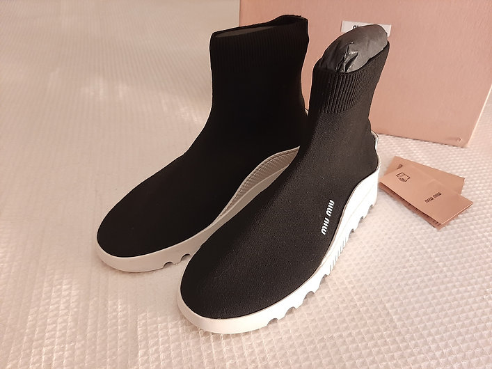 Authentic Miu Miu Black Knitted Sock Ankle Sneakers SZ/36