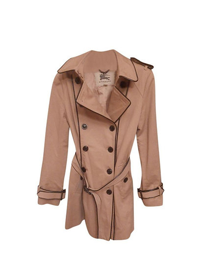 Authentic Burberry Beige Leather Trim Trench Coat SZ M