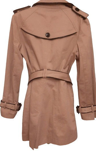 Authentic Burberry Beige Leather Trim Trench Coat SZ M