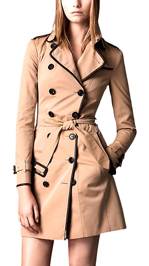 Authentic Burberry Beige Leather Trim Trench Coat SZ M