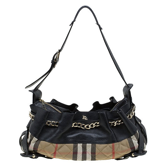  Authentic Burberry Black Quilted Classic Check Margaret Shoulder Bag