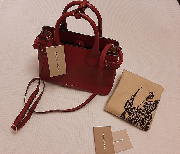 Burberry Small Banner House Check Leather Red Satchel bag