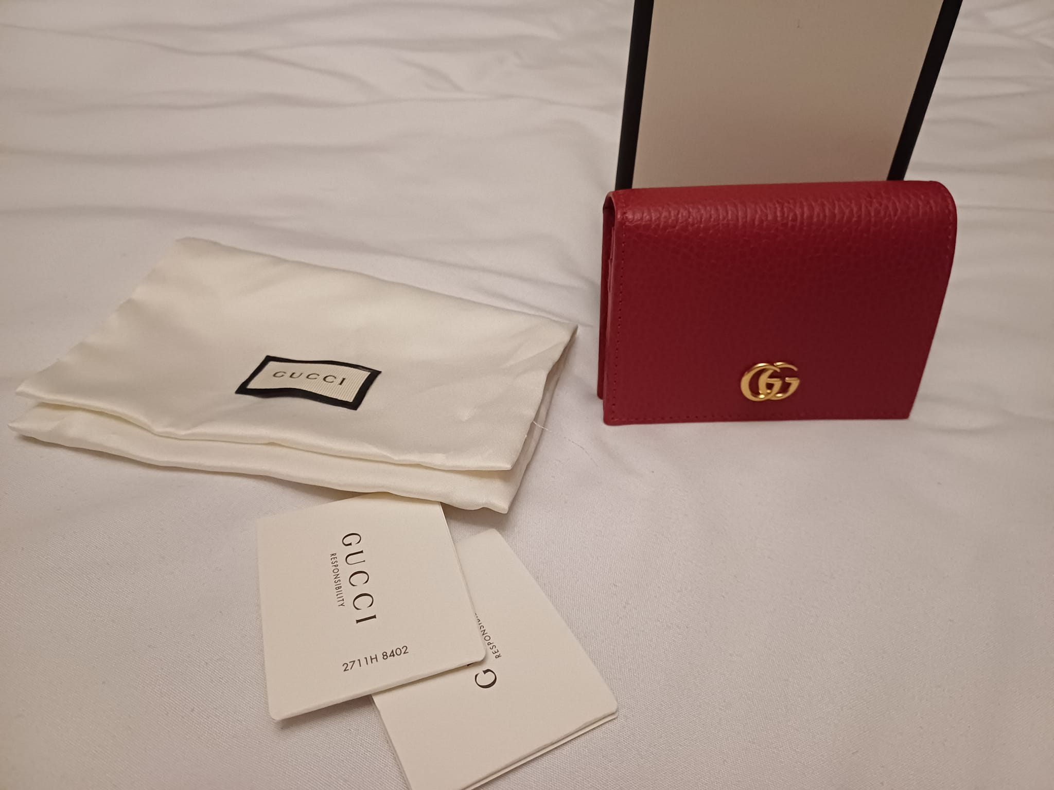 Authentic Gucci Red Leather GG Marmont Flap mini wallet 