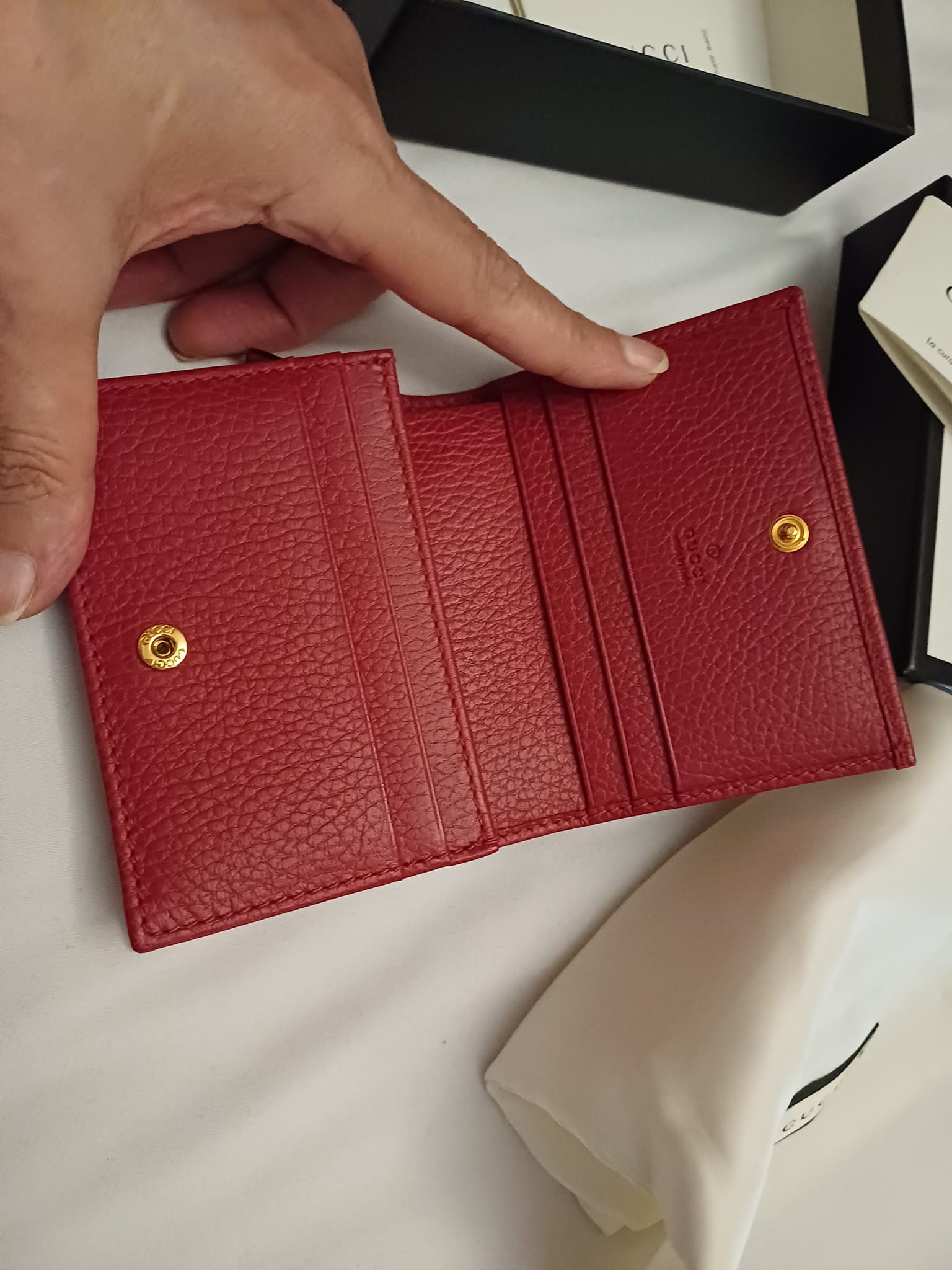Authentic Gucci Red Leather GG Marmont Flap mini wallet 