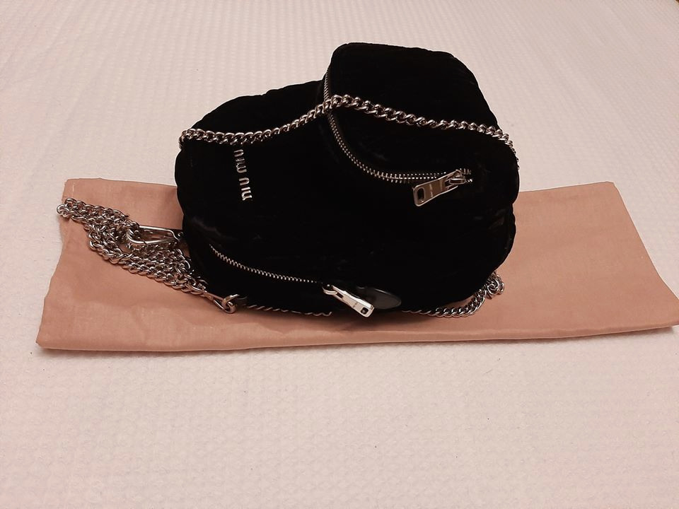 Authentic Miu Miu Mini Matelasse Black Velvet Backpack Crossbody Bag