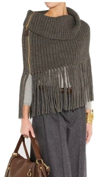 Authentic NEW Gucci Gray Alpaca Fringe Poncho Size M