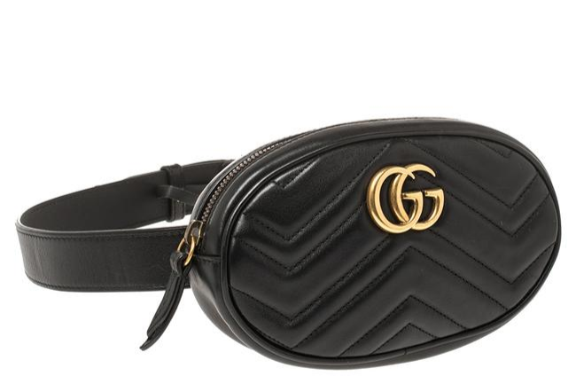 Authentic Gucci Marmont Mf Gg Quilted Black Leather belt Bag