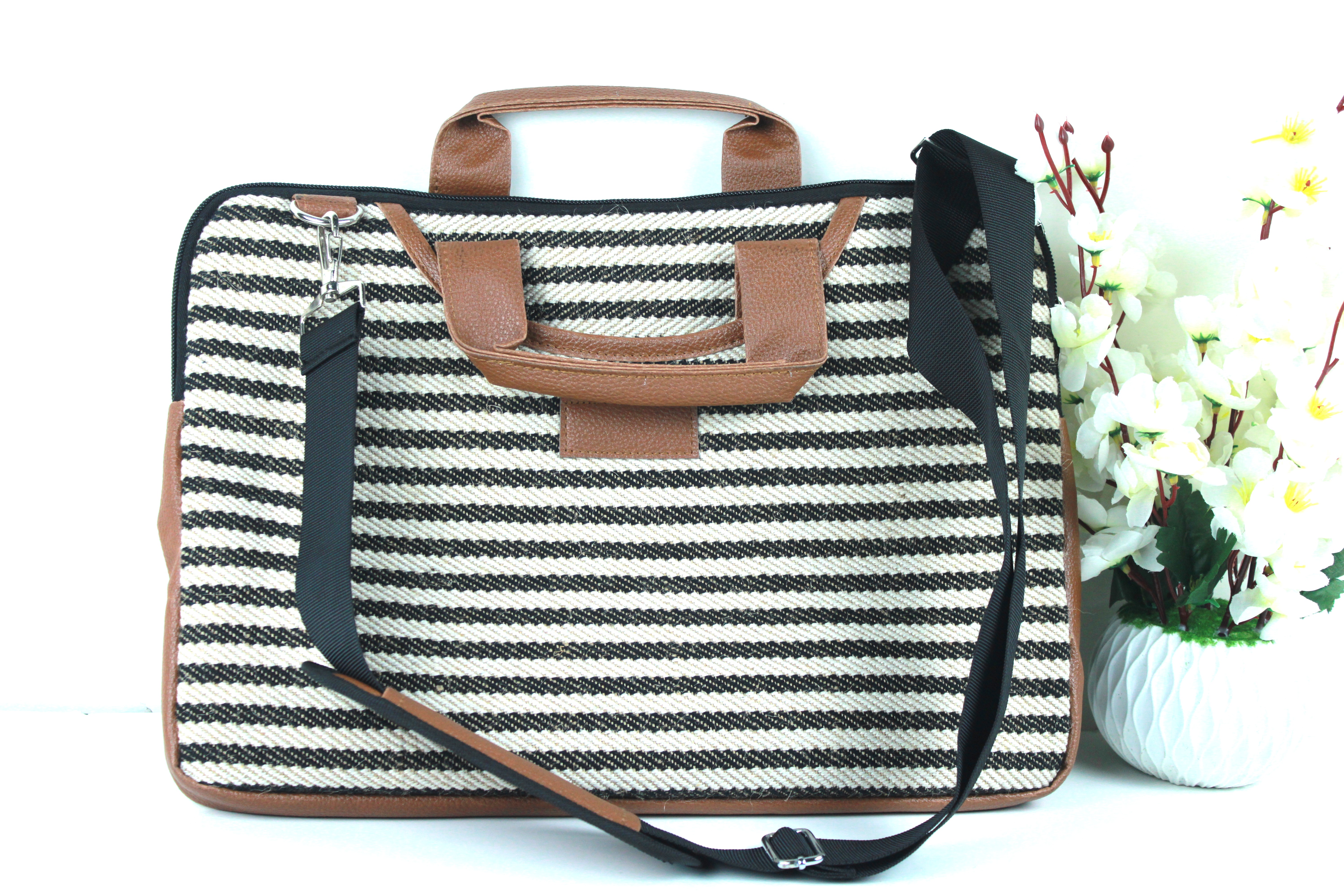Striped Woven Laptop Bag