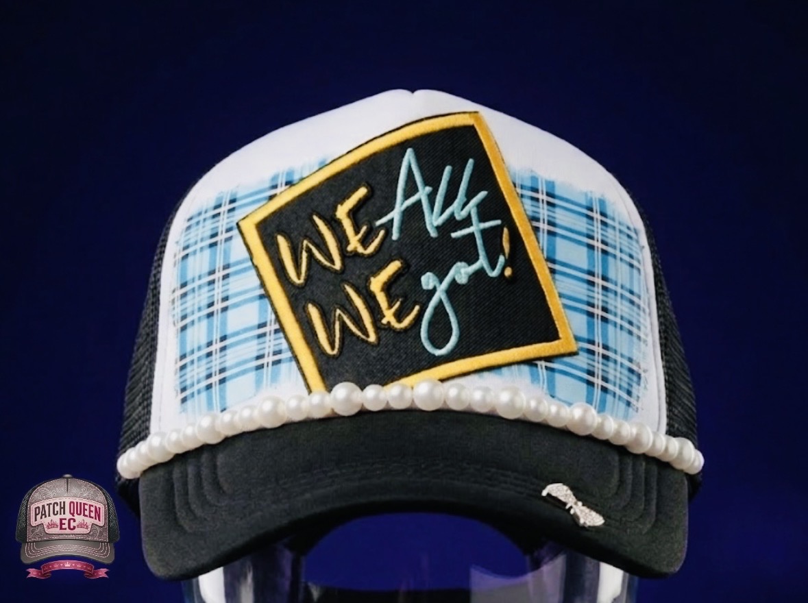 Plaid Vibe Hat with Patch and Pearls