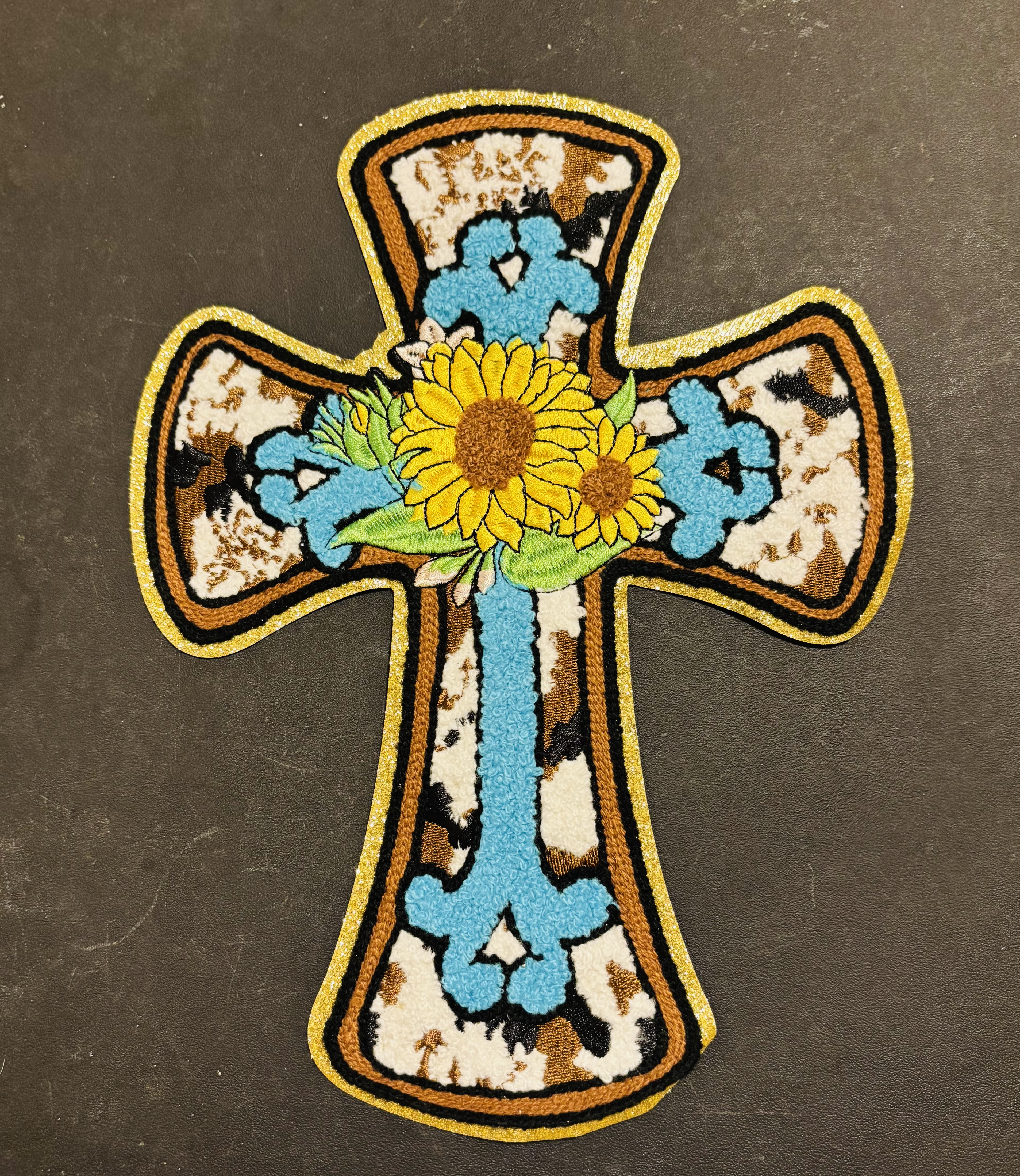 Sunflower Cross Iron On Patch