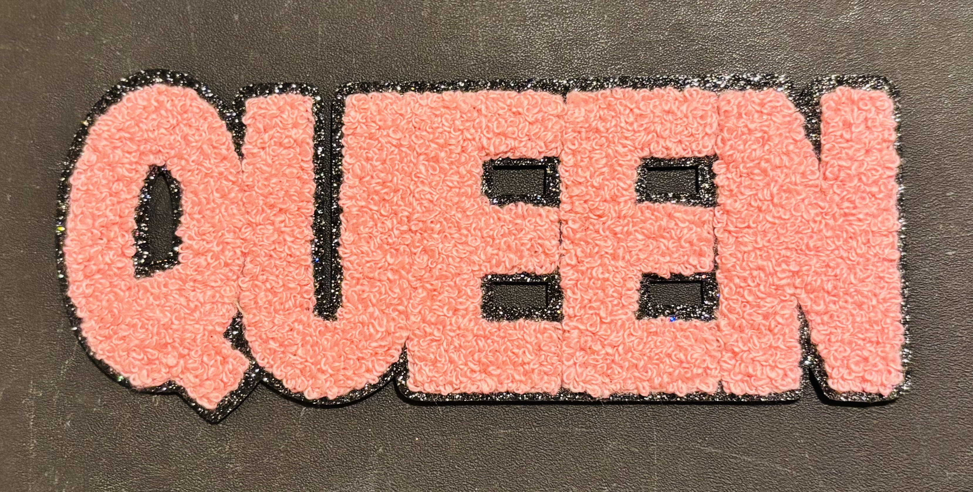 Pink QUEEN Chenille Iron On Patch