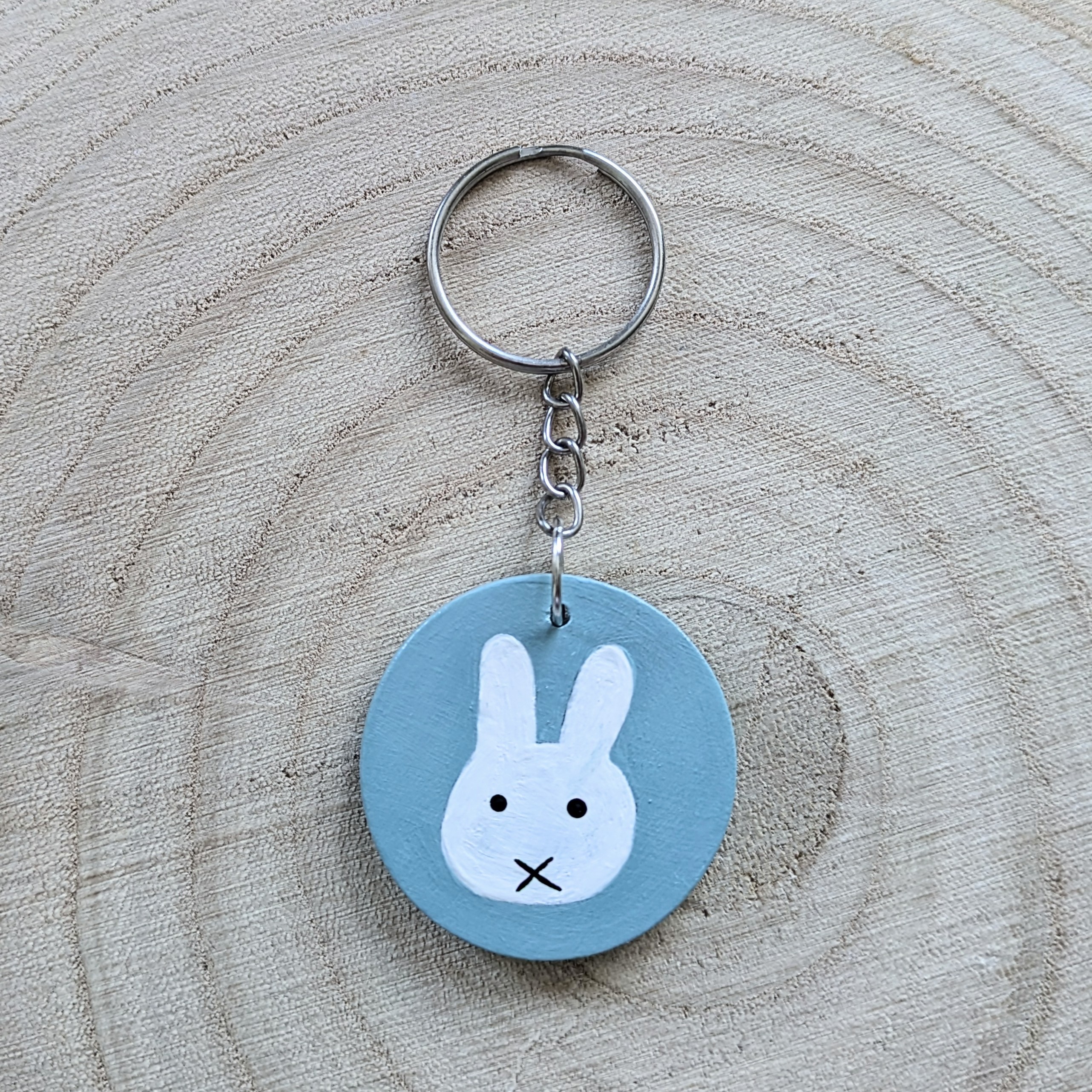 white bunny keyring