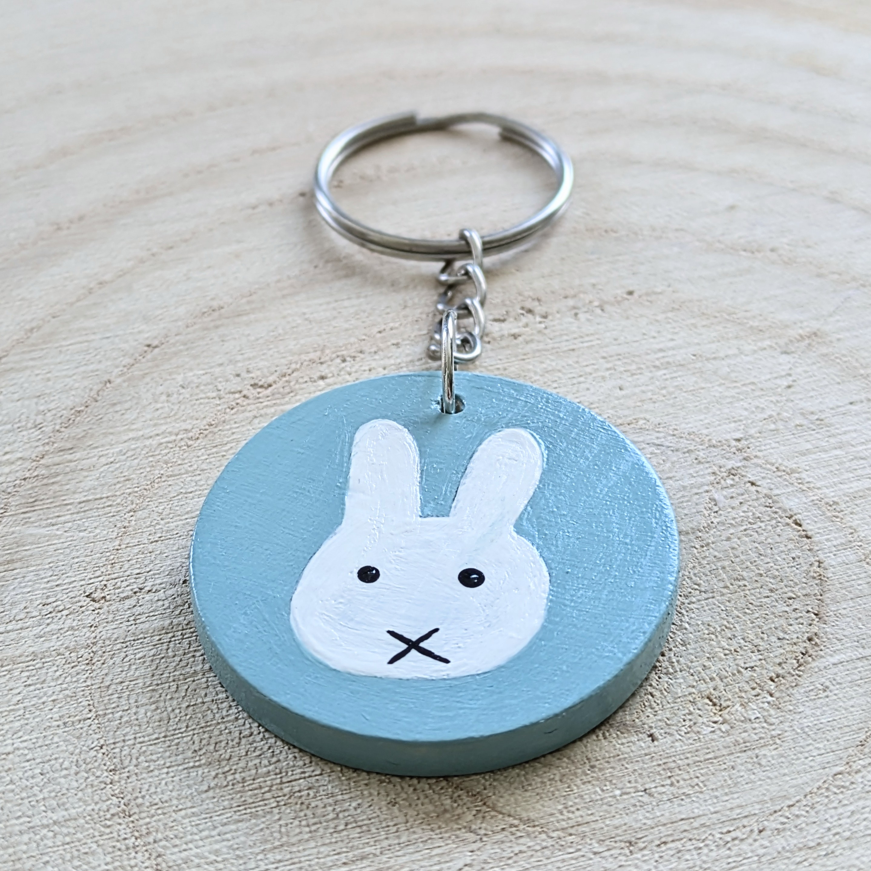white bunny keyring
