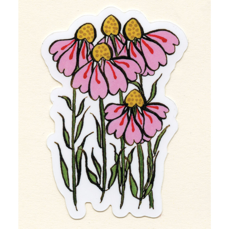 Pink Cone Flower Hearts Sticker