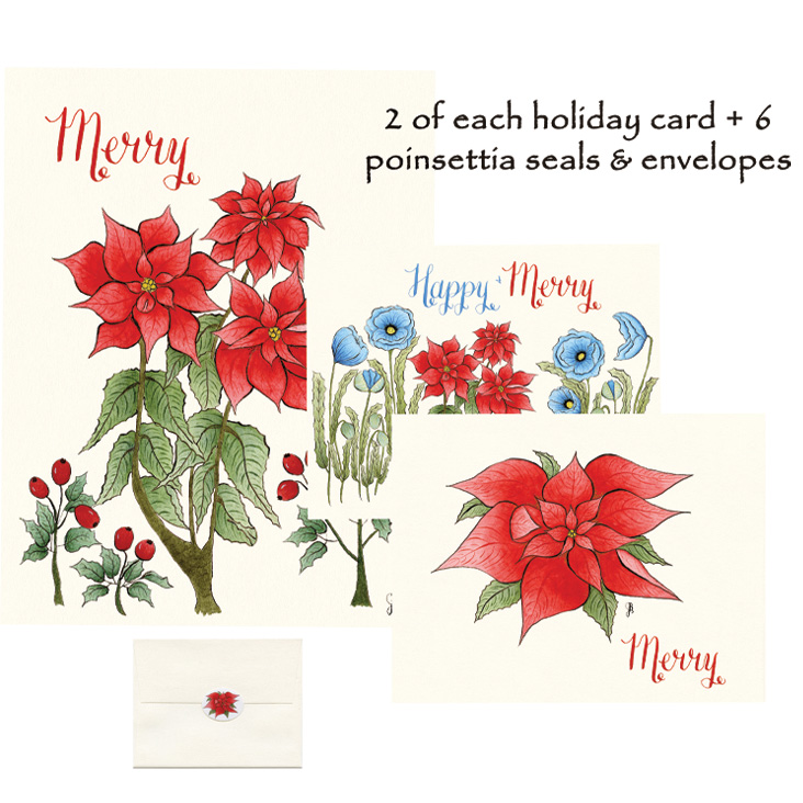 Holiday Assorted 6-pack with Poinsettia Envelope Seals
