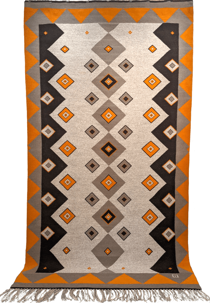 Tapis kilim 'K1' géométrique, laine et lin, 258×142cm