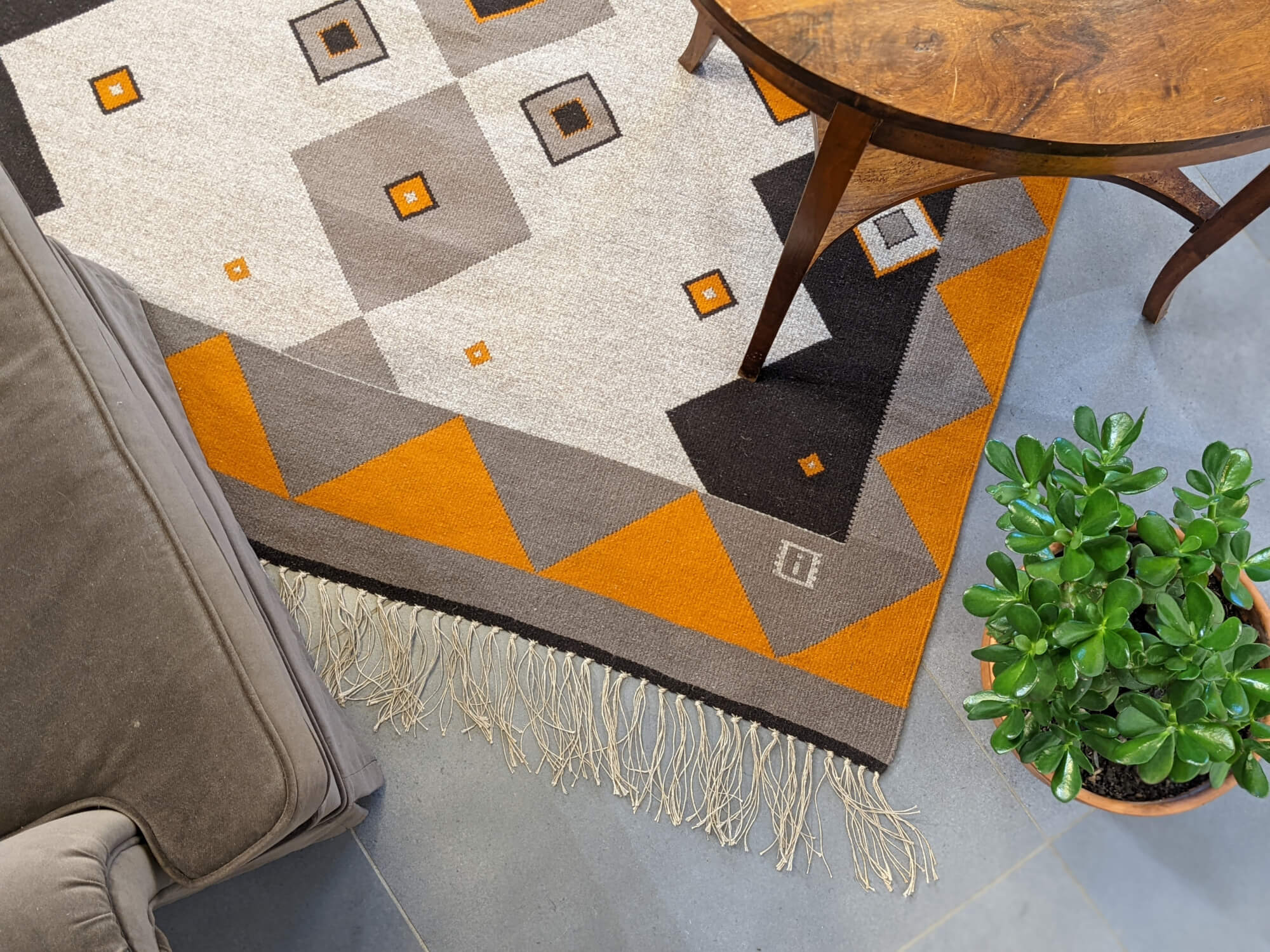 Tapis kilim 'K1' géométrique, laine et lin, 258×142cm