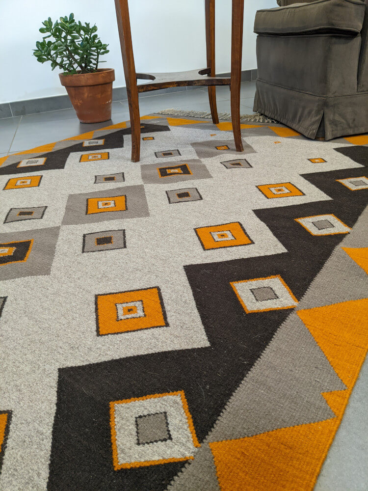 Tapis kilim 'K1' géométrique, laine et lin, 258×142cm