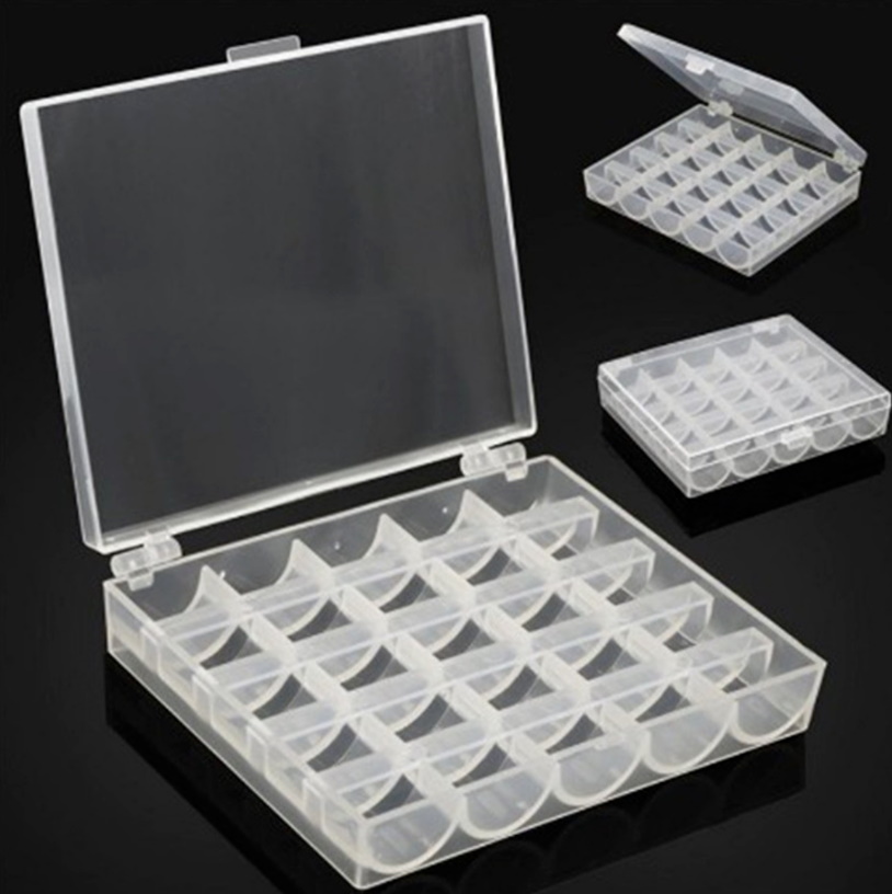 Bobbin Box for 25 Bobbin/Spools Sewing Machine Storage Clear Box Plastic For Brother Singer etc