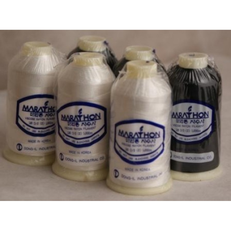 Marathon Embroidery Machine Thread 1000m Spool Rayon 6 Pack Black and White