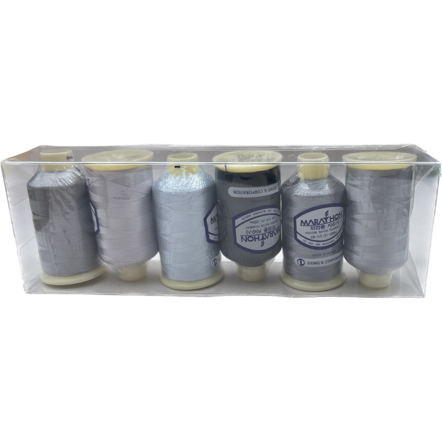 Marathon Embroidery Machine Thread 1000m Spool Rayon 6 Pack Grey