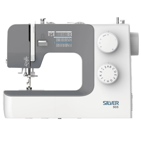 Silver 303 Sewing Machine 15 Stitches Free Arm, LED Light + Acc 2 Year Warranty