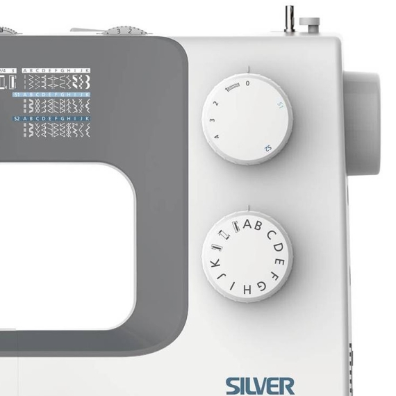 Silver 303 Sewing Machine 15 Stitches Free Arm, LED Light + Acc 2 Year Warranty