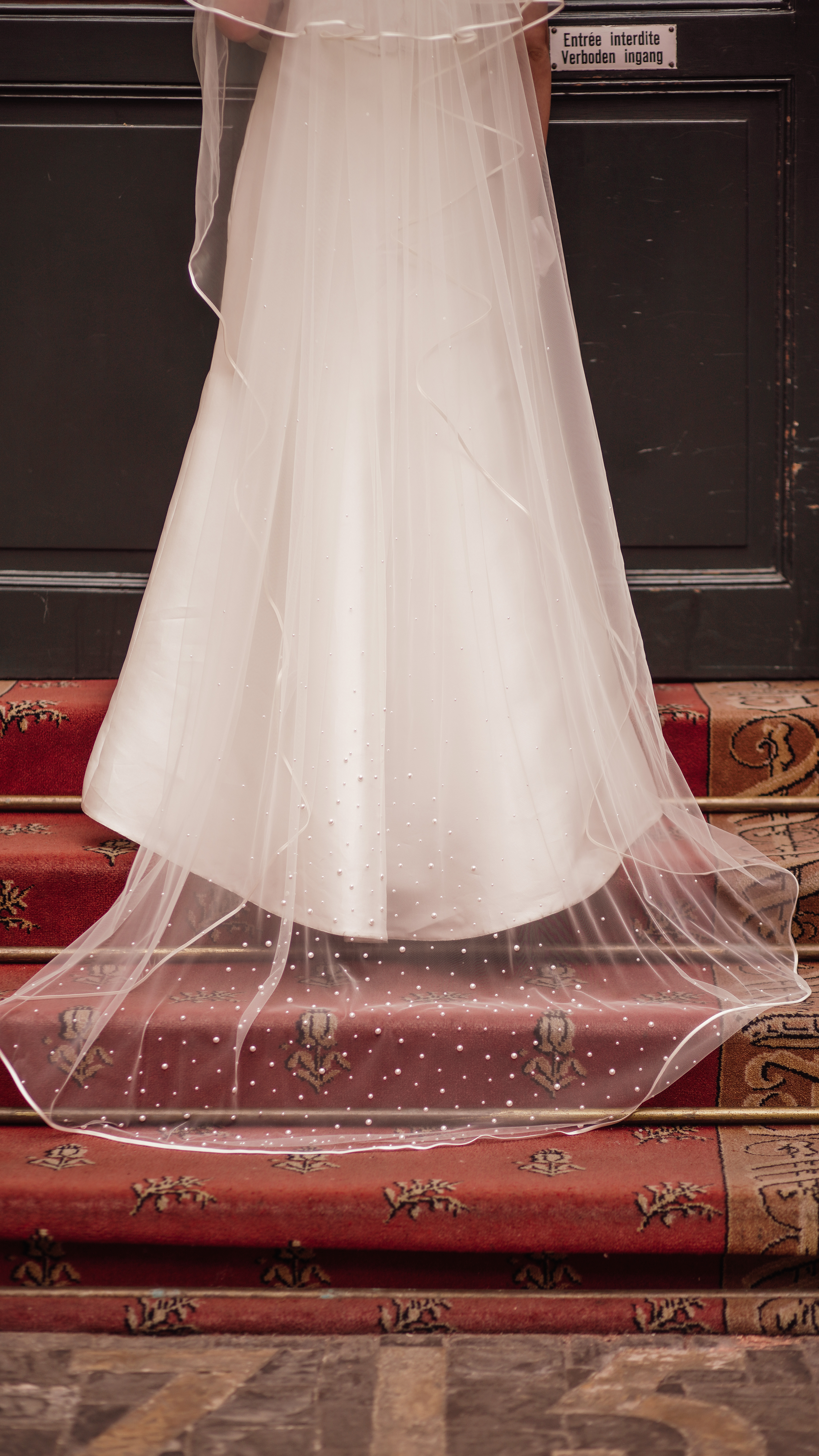 Wedding Veil with satin edge and pearls