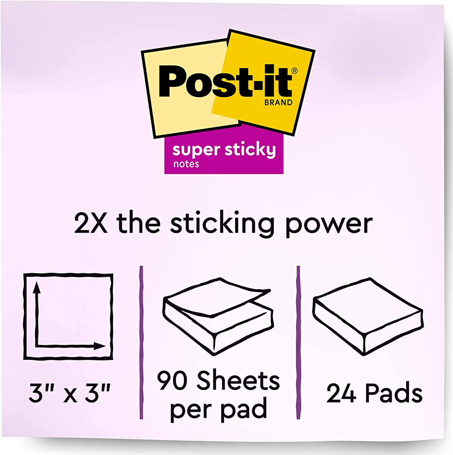 Post-it Super Sticky Notes, 3x3 in, 24 Pads, 2x the Sticking Power, Energy Boost, Bright Colors (Orange, Pink, Blue, Green),Recyclable (654-6SSAU)
