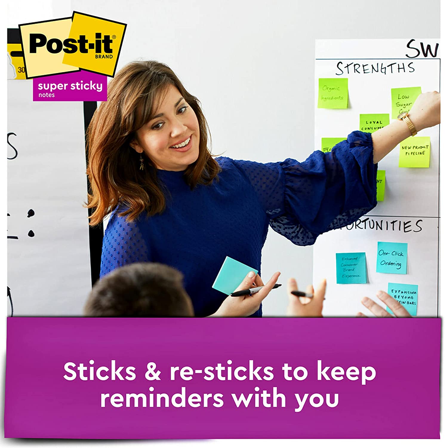 Post-it Super Sticky Notes, 3x3 in, 24 Pads, 2x the Sticking Power, Energy Boost, Bright Colors (Orange, Pink, Blue, Green),Recyclable (654-6SSAU)