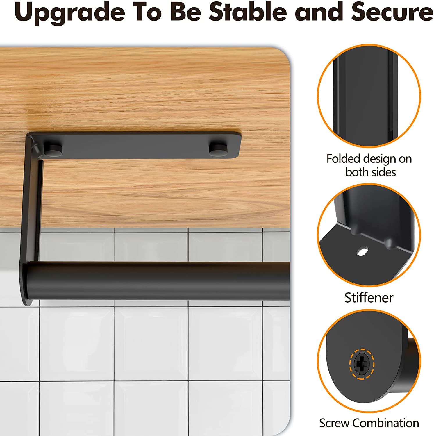 Paper Towel Holder Under Cabinet, MERRYBOX Durable Self Adhesive and Drilling Paper Towel Holder Wall Mount, Stainless Steel Under Cabinet Paper Towel Holder for Kitchen, Bathroom - Black