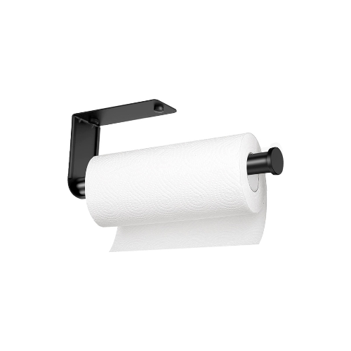 Paper Towel Holder Under Cabinet, MERRYBOX Durable Self Adhesive and Drilling Paper Towel Holder Wall Mount, Stainless Steel Under Cabinet Paper Towel Holder for Kitchen, Bathroom - Black