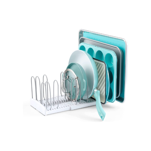 YouCopia StoreMore Expandable Pan and Lid Rack, Adjustable Pot Lid Organizer for Kitchen Storage, 12.5”-22” Wide