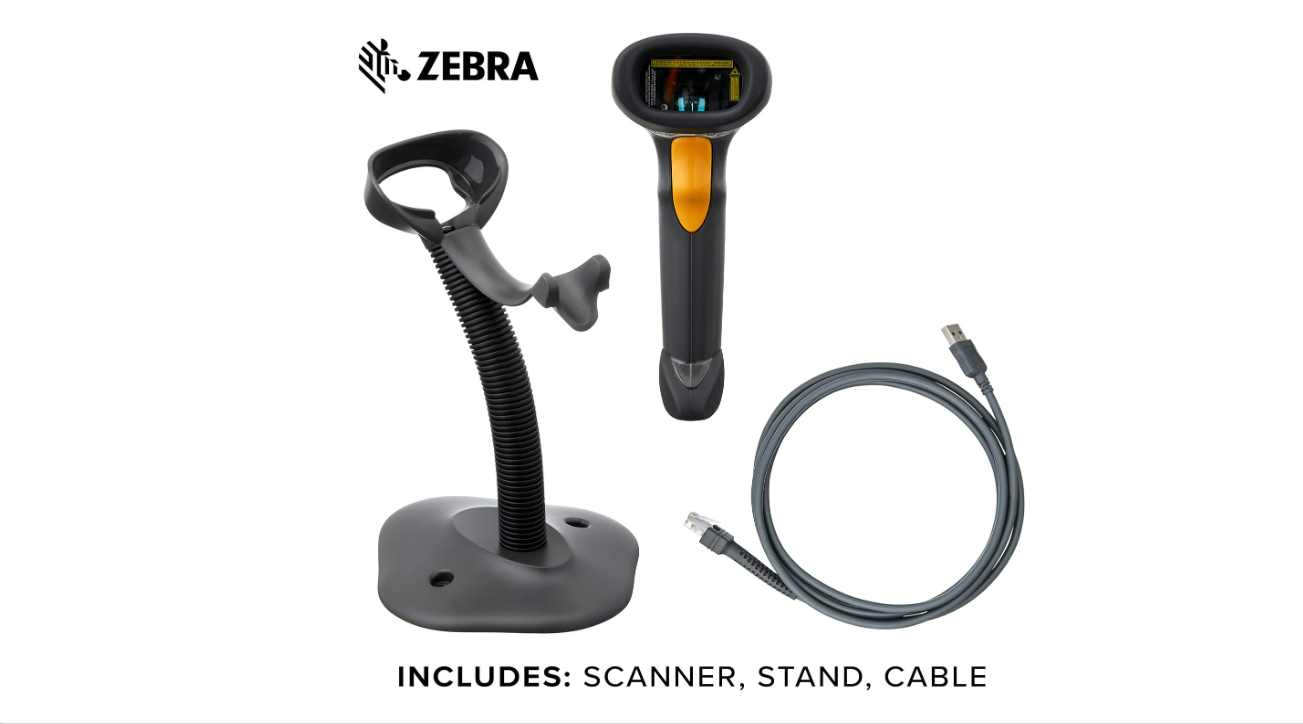 Symbol Zebra LS2208 Series Corded Handheld Standard Range Laser Scanner Kit with Gooseneck Stand and Cable Twilight Black LS2208-SR20007R-NA