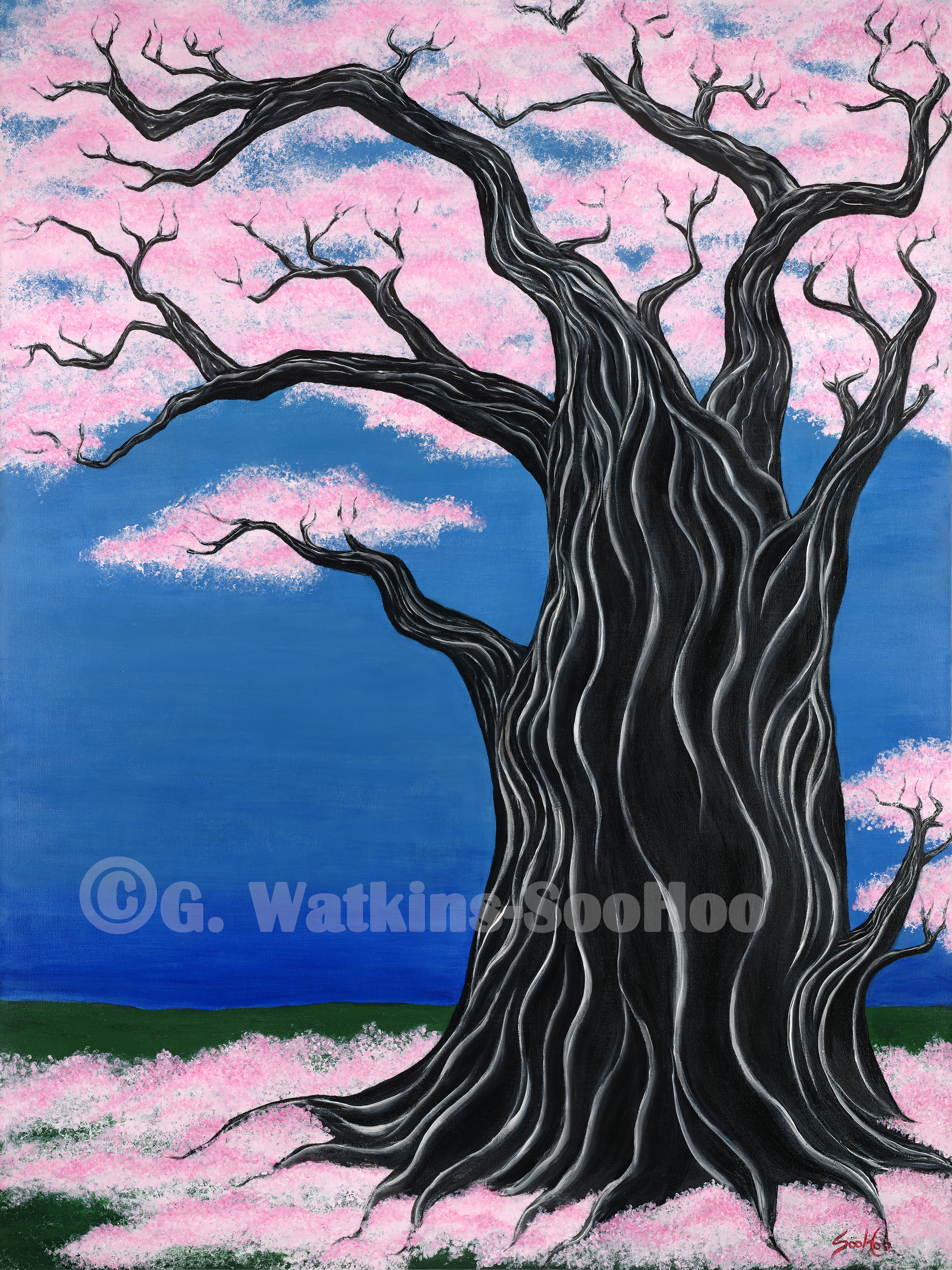 Cherry Tree in Bloom - Original Acrylic Painting