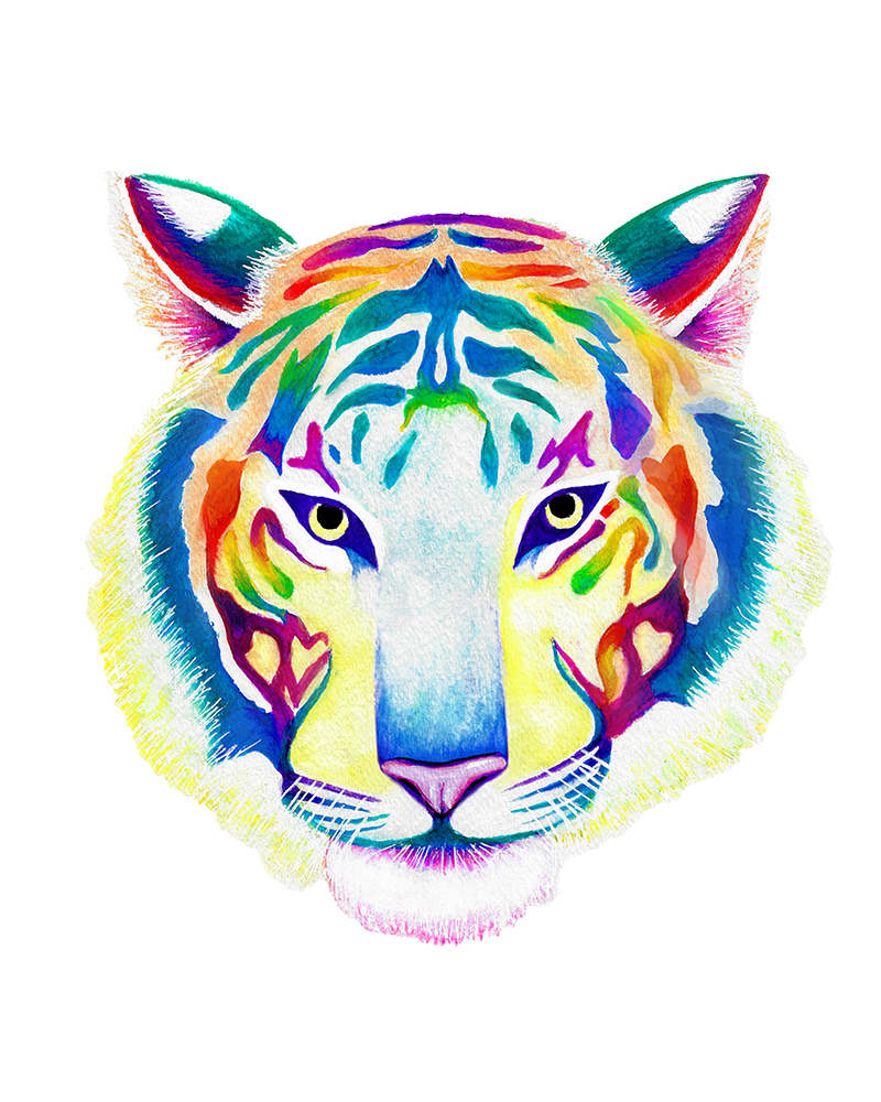 Watercolor Colorful Tiger Painting - Giclee Prints