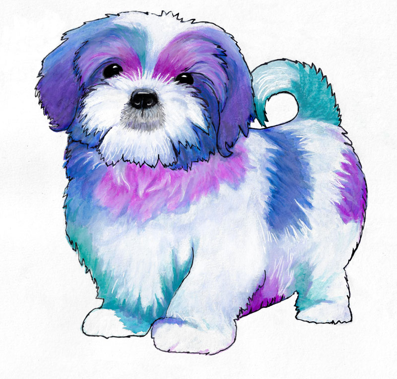 Watercolor Colorful Shih-Tzu Dog Painting - Giclee Prints