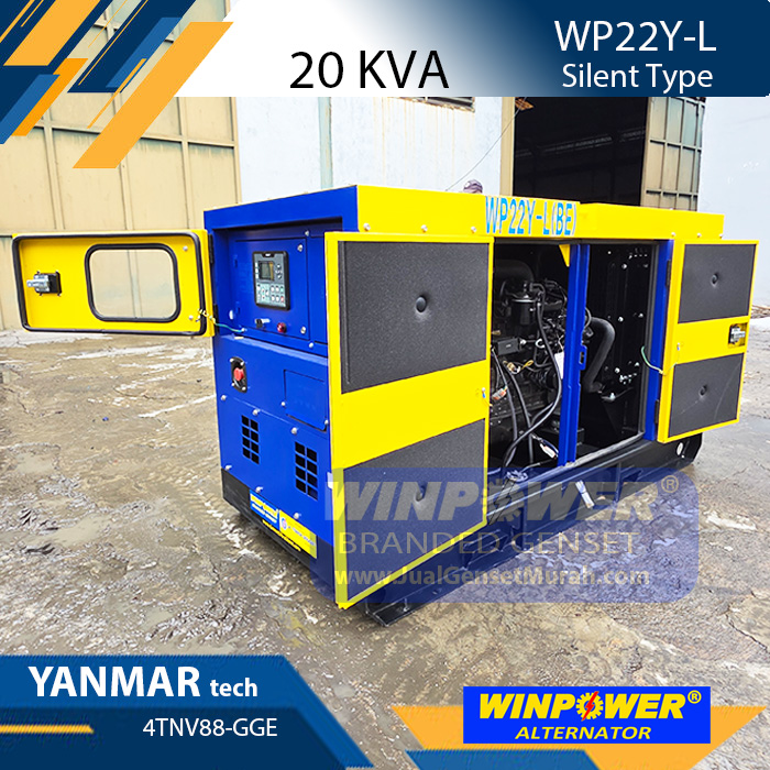 Genset 20 KVA Silent YANMAR tech 4TNV88-GGE Alternator WINPOWER WPA144D