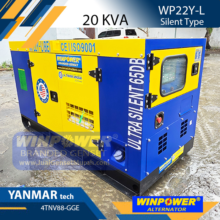 Genset 20 KVA Silent YANMAR tech 4TNV88-GGE Alternator WINPOWER WPA144D