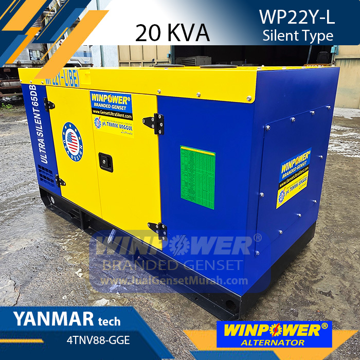 Genset 20 KVA Silent YANMAR tech 4TNV88-GGE Alternator WINPOWER WPA144D