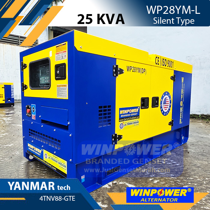 Genset 25 KVA Silent YANMAR tech 4TNV88-GTE Alternator WINPOWER