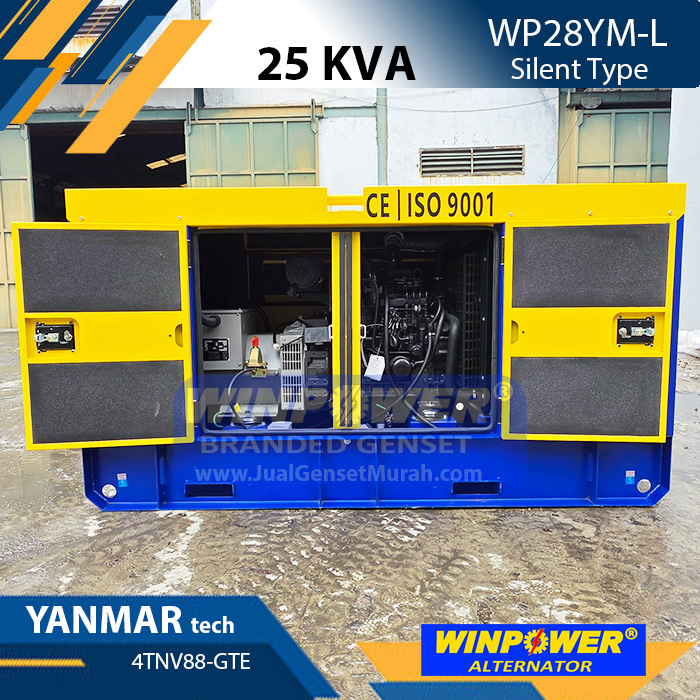Genset 25 KVA Silent YANMAR tech 4TNV88-GTE Alternator WINPOWER